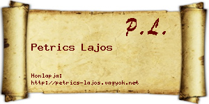 Petrics Lajos névjegykártya